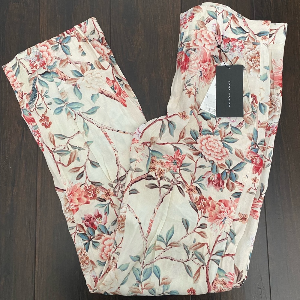 ZARA wide leg floral print trouser pants